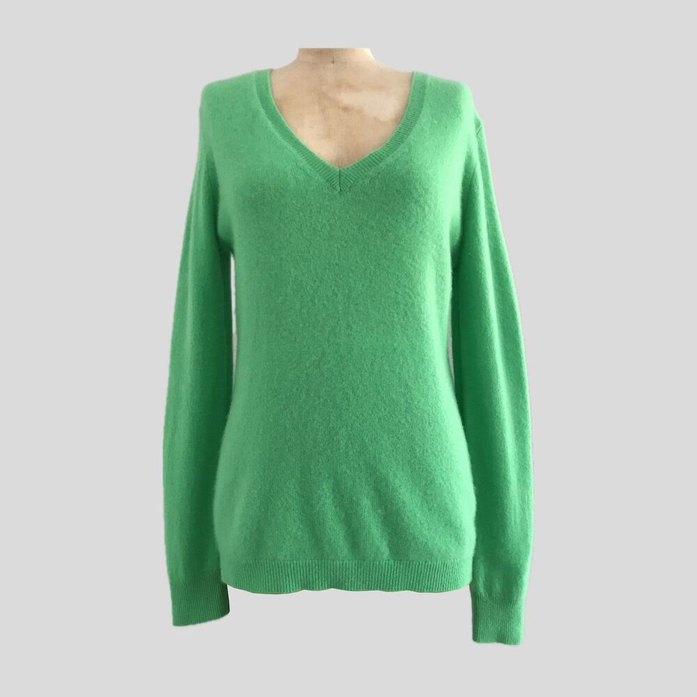 Nordstrom Green 100% Cashmere V-Neck Pullover Sweater Womens Small Soft Knit